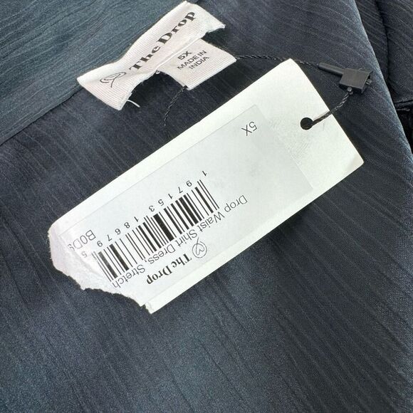 The Drop Dress Womens 5X Drop Waist Shirt Stretch Gray Shiny Sating Long Sleeve - Picture 6 of 9